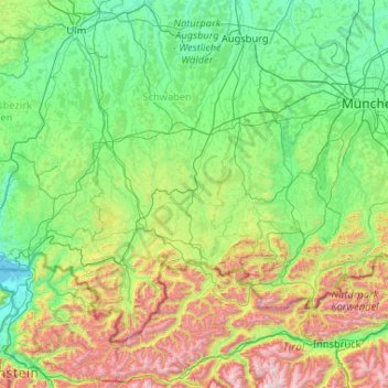 Carte topographique Ostallgäu, altitude, relief