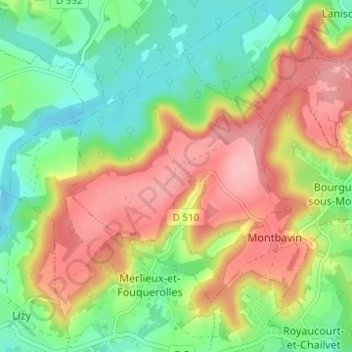 Carte topographique Montarcene, altitude, relief