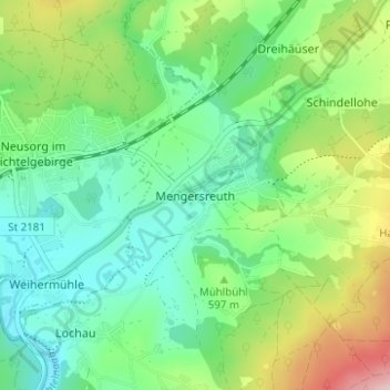 Carte topographique Mengersreuth, altitude, relief