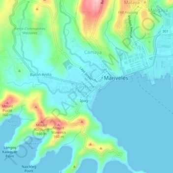 Carte topographique San Isidro, altitude, relief