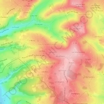 Carte topographique Les Cours, altitude, relief