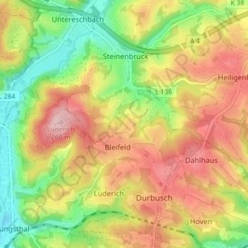 Carte topographique Großlöderich, altitude, relief