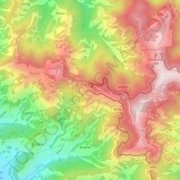 Carte topographique Jutogh, altitude, relief