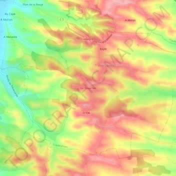 Carte topographique Le Touarnet, altitude, relief