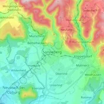 Carte topographique Sonneberg, altitude, relief
