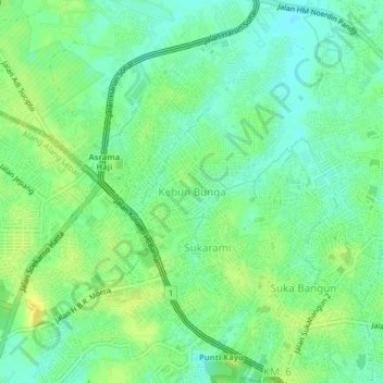 Carte topographique Kebun Bunga, altitude, relief