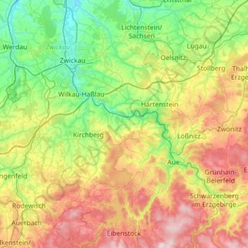 Carte topographique Langenweißbach, altitude, relief