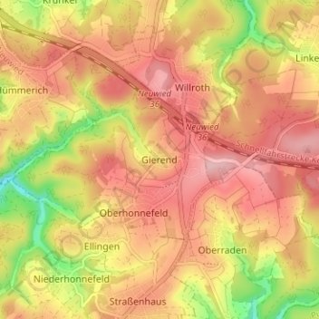 Carte topographique Gierend, altitude, relief