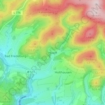 Carte topographique Huxel, altitude, relief