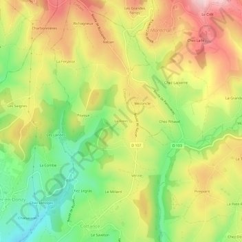 Carte topographique Le Frein, altitude, relief