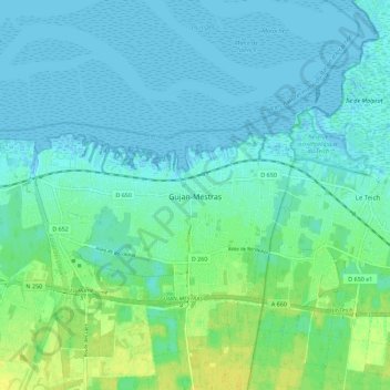 Carte topographique Gujan-Mestras, altitude, relief