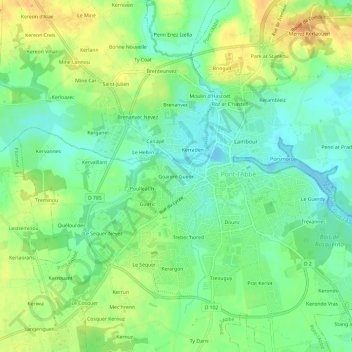 Carte topographique Goarem Gueon, altitude, relief