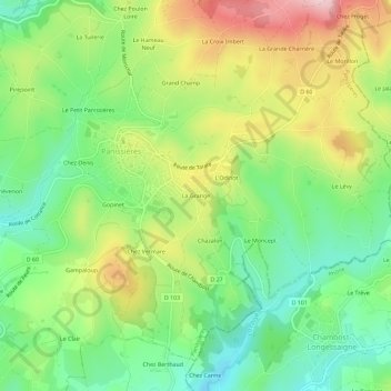 Carte topographique La Grange, altitude, relief