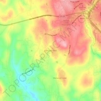 Carte topographique Starbright Acres, altitude, relief