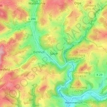 Carte topographique Sülze, altitude, relief