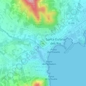 Carte topographique Puig de Missa, altitude, relief