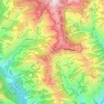 Carte topographique Panthaghatti, altitude, relief