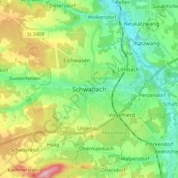 Carte topographique Schwabach, altitude, relief
