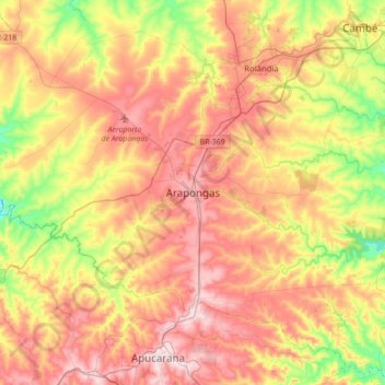 Carte topographique Arapongas, altitude, relief