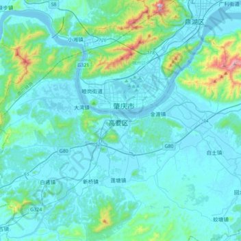 Carte topographique Gaoyao, altitude, relief