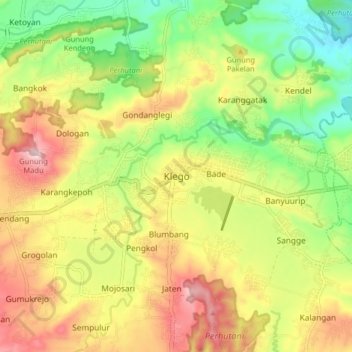 Carte topographique Klego, altitude, relief
