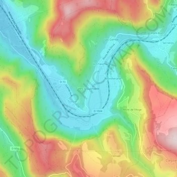 Carte topographique Vers la Guicharde, altitude, relief