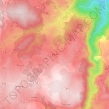 Carte topographique Langlade, altitude, relief
