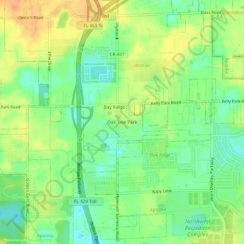 Carte topographique Oak Tree Park, altitude, relief