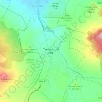 Carte topographique Tenango del Aire, altitude, relief