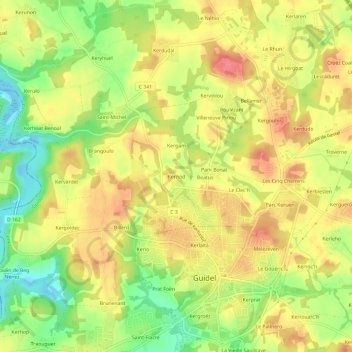 Carte topographique Kernod, altitude, relief