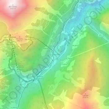 Carte topographique Le Châtelard, altitude, relief