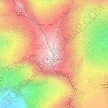 Carte topographique Adula - Rheinwaldhorn, altitude, relief