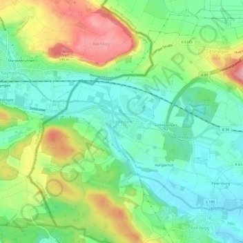 Carte topographique Bietingen, altitude, relief