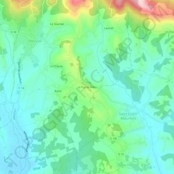 Carte topographique Le Puy de Mery, altitude, relief