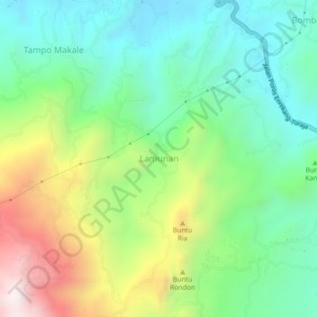 Carte topographique Lamunan, altitude, relief