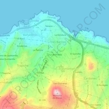 Carte topographique Cruz de Pineda, altitude, relief