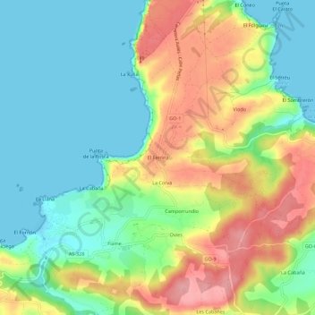 Carte topographique El Ferrero, altitude, relief
