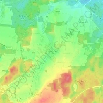 Carte topographique Unterbrunn, altitude, relief
