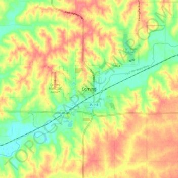 Carte topographique Corning, altitude, relief