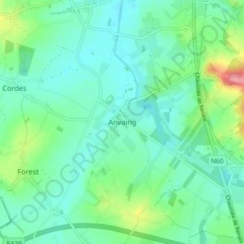 Carte topographique Anvaing, altitude, relief