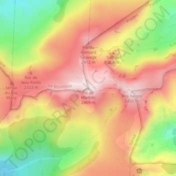 Carte topographique Pic de Madrès, altitude, relief