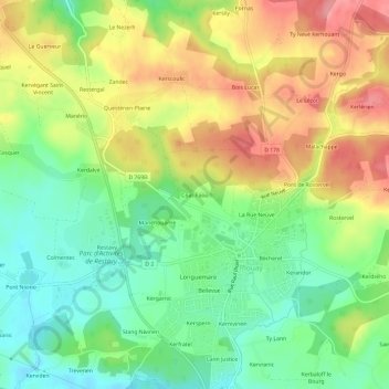 Carte topographique Coat-Faou, altitude, relief