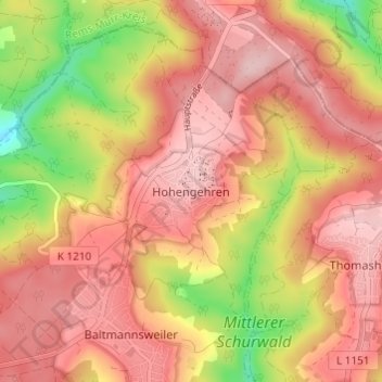 Carte topographique Hohengehren, altitude, relief