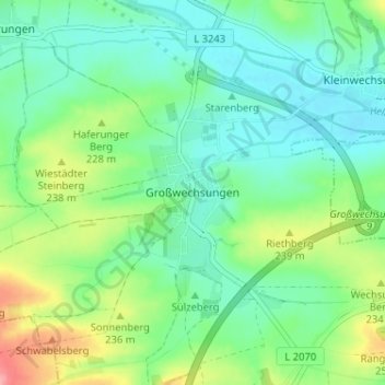 Carte topographique Großwechsungen, altitude, relief