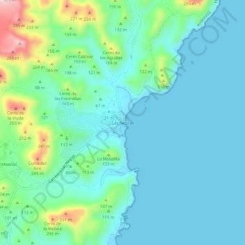Carte topographique Las Negras, altitude, relief