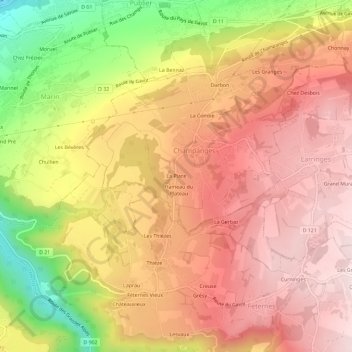 Carte topographique La Place, altitude, relief