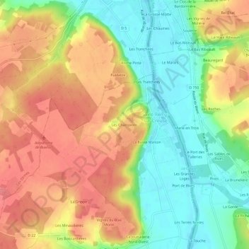 Carte topographique Les Champions, altitude, relief