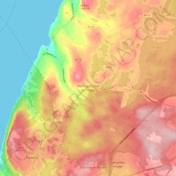 Carte topographique Portugal Cove - St. Philip's, altitude, relief