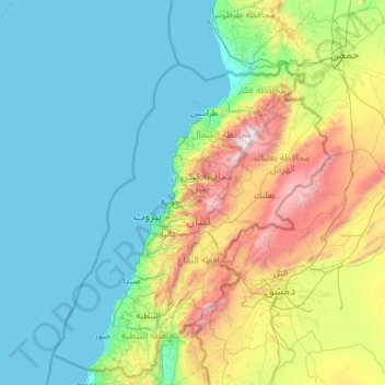 Carte topographique Caza of Kesrouane, altitude, relief