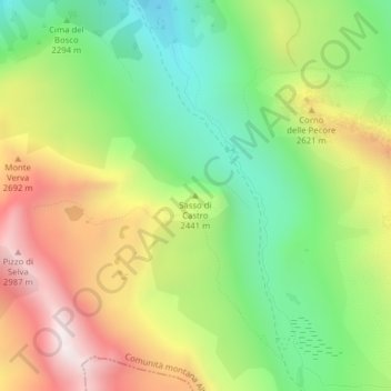 Carte topographique Sasso di Castro, altitude, relief
